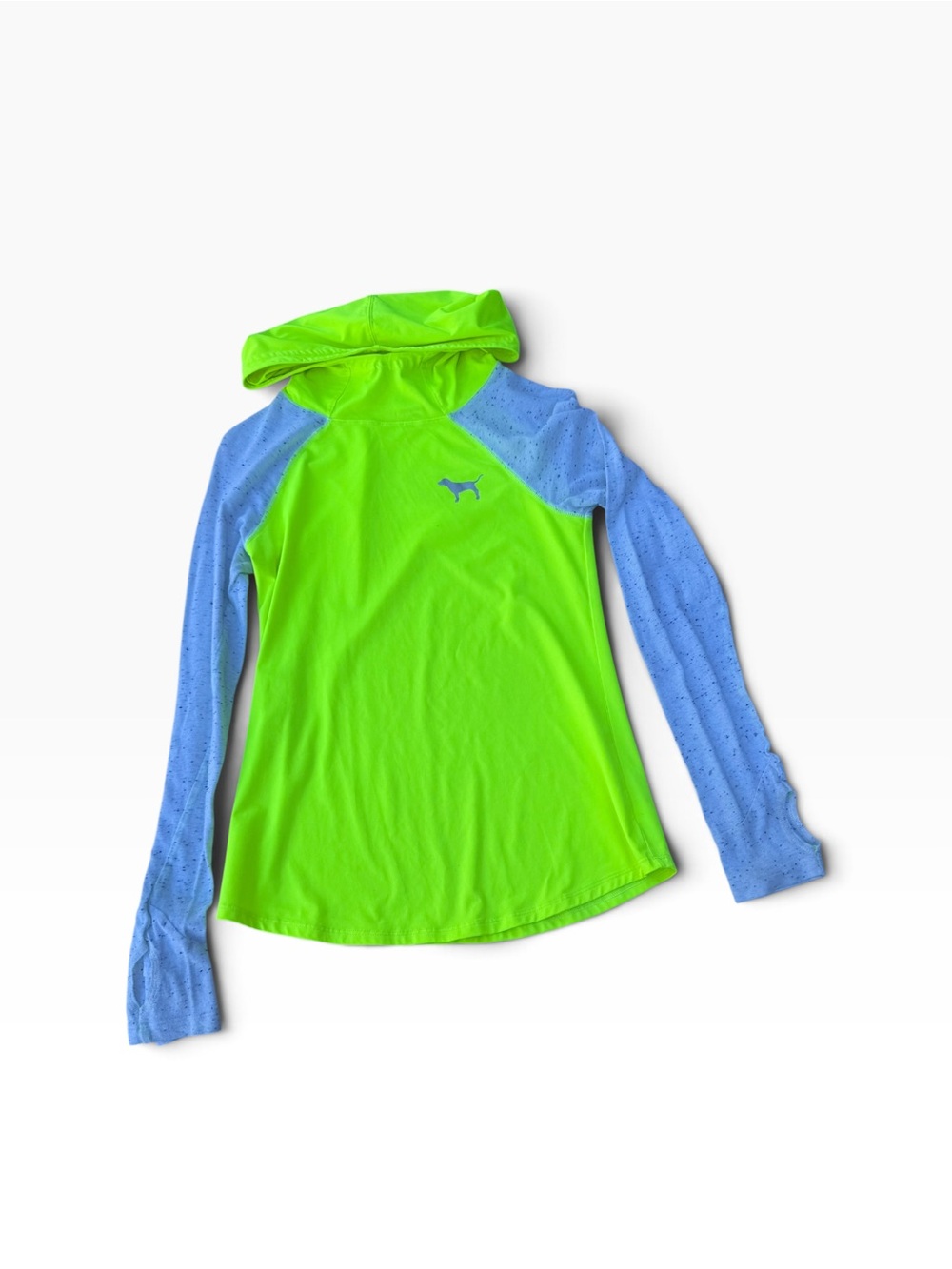 PINK Victoria's Secret Neon Green Hooded Top with white Sleeves